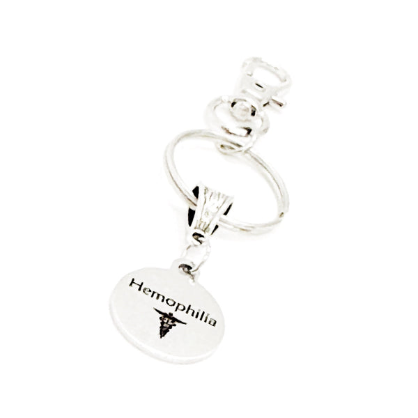 Hemophilia Blood Condition Medical Notice Charm Keychain, Clip On Keychain, Medical Caduceus, Medical Condition Awareness, Medicine Notice
