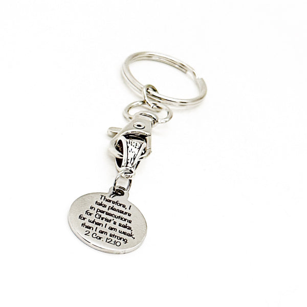 Take Pleasure In Persecutions Keychain, 2 Cor 12 20, Sympathy Gift, Difficult Times Gift, Faith Gift, Bible Study, Scripture Gifts