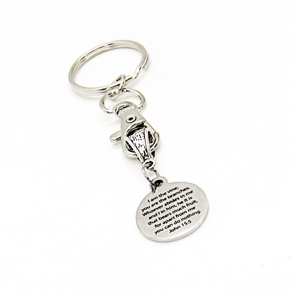 Abide In Him And Bear Much Fruit Charm Keychain, John 15 5, Bible Study Gift, I Am The Vine You Are The Branches, Scripture Gift, Christian