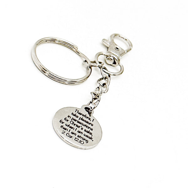 When I Am Weak Then I Am Strong Charm Keychain, 2 Cor 12 20, Faith Gift, Faith Keychain, Christian Keychain Gift, Sickness Sympathy