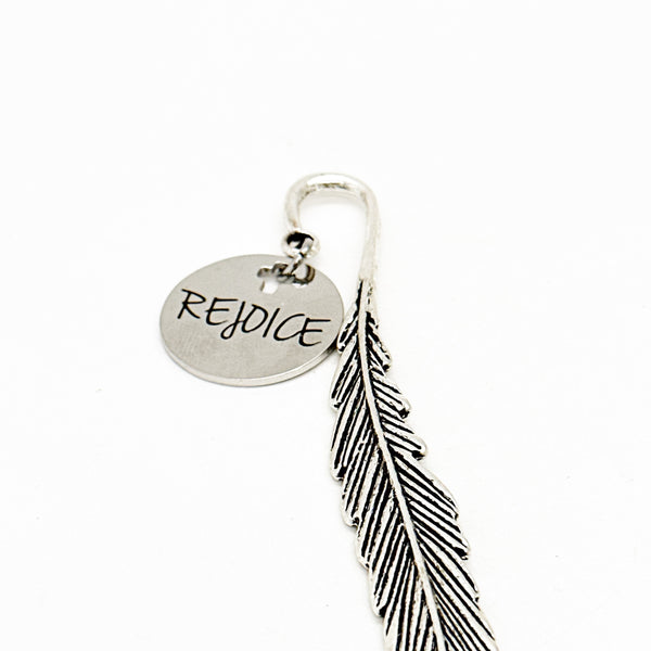 Rejoice Charm Feather Stem Bookmark, Bible Study, Bible Bookmark, Baptism Gift, Faith Gift, Christian Gift, Christmas Gift, Reader Gift
