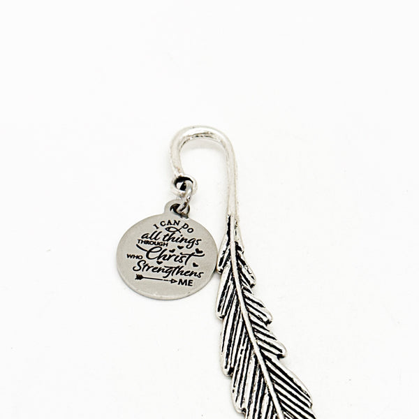I Can Do All Things Through Christ Who Strengthens Me Charm Feather Stem Bookmark, Philippians 4 13, Encouraging Gift, Motivating Gift