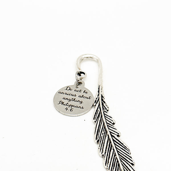 Do Not Be Anxious About Anything Charm Feather Stem Bookmark, Philippians 4 6, Scripture Gift, Bible Bookmark, No More Anxiety, Christian