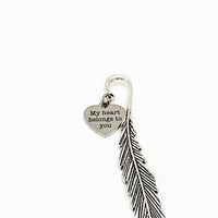 My Heart Belongs To You Charm Feather Stem Bookmark, Love Gift, Husband Gift, Anniversary Gift, Wedding Gift, Stocking Stuffer, Birthday