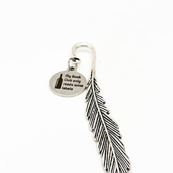 My Book Club Only Reads Wine Labels Charm Feather Stem Bookmark, Book Club Fun Gifts, Wine Club Gifts, Reading Books And Drinking Wine