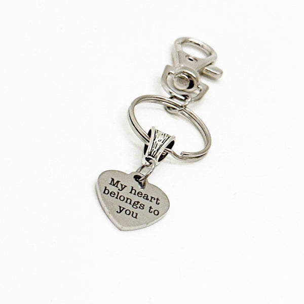 My Heart Belongs To You Charm Clip On Keychain, Love Gift, Husband Gift, Wife Gift, Anniversary Gift, Christmas Gift, Girlfriend, Boyfriend