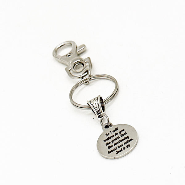 God Will Restore The Lost Years Joel 2 25 Charm Clip On Keychain, Recovery Gift, Recovering, Divorce, Sympathy Gift, Sickness, God Restores