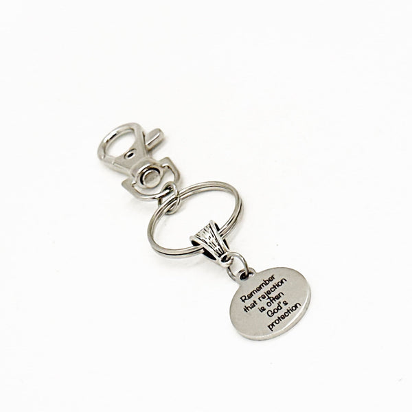 Remember That Rejection Is Often God’s Protection Charm Clip On Keychain, Faith Gifts, Baptism Gift, God Protects You, Friend Gift, Daughter