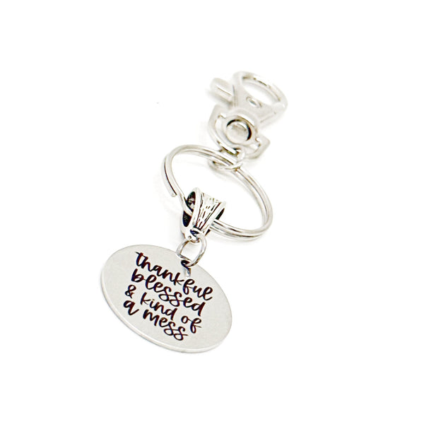 Thankful Blessed And Kind Of A Mess Clip On Charm Keychain, Positivity Gifts, Affirmation Gifts, Friend Gift, Wife Gift, I Am Thankful