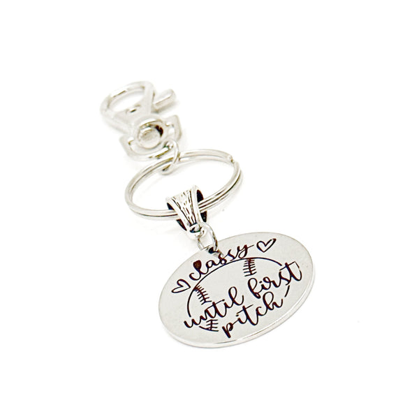 Classy Until First Pitch Charm Clip On Keychain, Baseball Mom Gift, Softball Mom Gift, Softball Player, Team Gifts, New Car Gift, Daughter