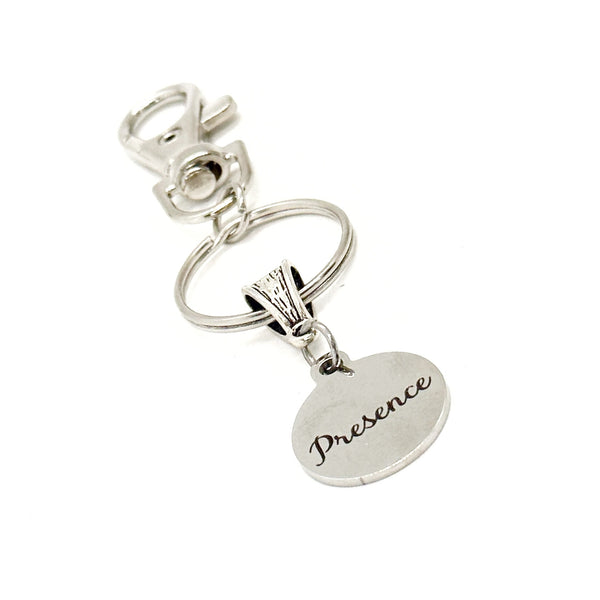 Presence Charm Clip On Keychain, Affirmation Gifts, Word Gift, Be Present, Be Still and Know, Life Word, Gift For Her, Friend Gift, New Car