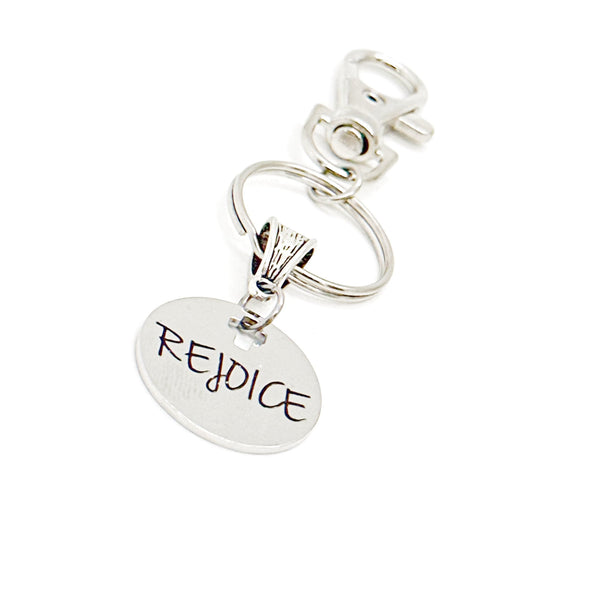 Rejoice Charm Clip On Keychain, Faith Gift, Affirmation, Choir Gifts, Bible Study Gift, Sunday School Gifts, Praise Gifts, Gift For Her