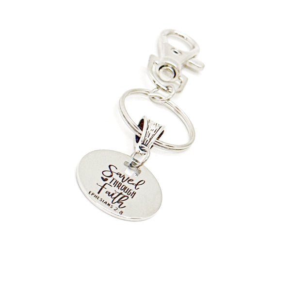 Saved Through Faith Ephesians 2 8 Charm Clip On Keychain, Baptism Gift, Confirmation Gift, Salvation Gift, By Grace, Scripture Gift