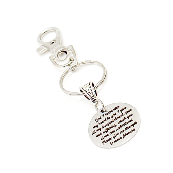 God I Surrender My Heart To You Charm Clip On Keychain, Faith Gift, Please Give Me Strength, Recovery Gifts, Christian Gift, Prayer Gift