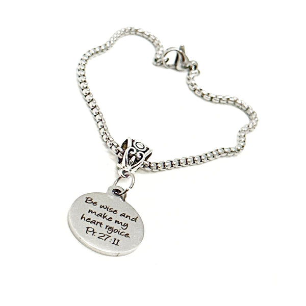 Be Wise And Make My Heart Rejoice Charm Bracelet, Proverbs 27 11, Faith Jewelry, Scripture Quote, Scripture Jewelry, Christian Jewelry