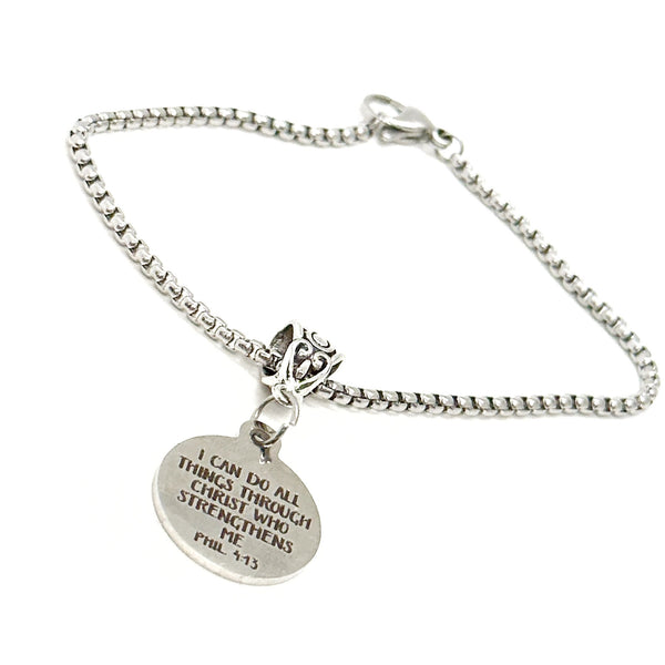 I Can Do All Things Through Christ Who Strengthens Me Charm Bracelet, Philippians 4 13, Faith Jewelry, Scripture, Bible Verse, Daughter Gift