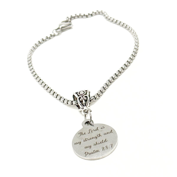 The Lord Is My Strength And My Shield Charm Bracelet, Psalm 28 7, Faith Gift, Christian Jewelry, Daughter Gift, Protection Gift, Baptism