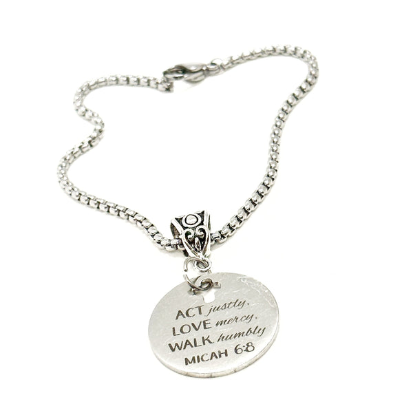 Act Justly Love Mercy Love Humbly Micah 6 8 Charm Bracelet, Faith Jewelry, Christian Gifts, Bible Study Gift, Woman Of Faith Gift