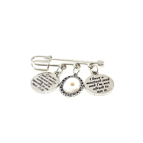 Mustard Seed Three Charm Brooch, Mustard Seed Pin, Faith Gift, Christian Believer Gift, Matthew 17 20, I Have A Mustard Seed