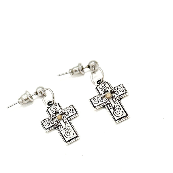 Mustard Seed Silvertone Cross Earrings, Mustard Seed Jewelry, Matthew 17 20, Christian Jewelry, Bible Verse Gift, Scripture, Faith Gift