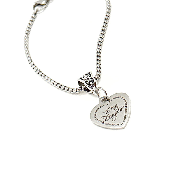 To My Daughter I Love You With All My Heart Forever Charm Bracelet, You Are My Everything, Daughter Gift, Graduation, Birthday, College