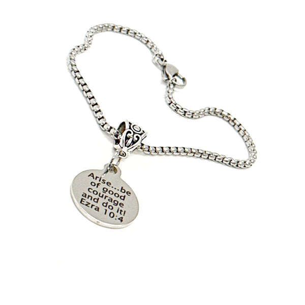 Arise Be Of Good Courage And Do It Charm Bracelet, Ezra 10 4, Christian, Bible Verse, Scripture, Gift For Her, Motivation, Encouragement