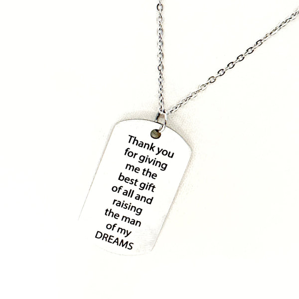Thank You For Giving Me The Best Gift Of All And Raising The Man Of My Dreams Necklace, Wedding Gift For Mother In Law, Mother In Love Gift