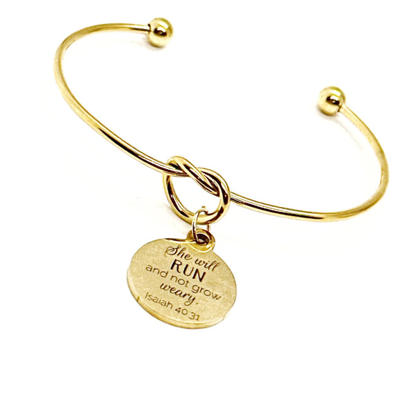 She Will Run And Not Grow Weary Isaiah 40 31 Goldtone Charm Cuff Bracelet, Christian Woman, Busy Mom Gift, Wife, Daughter, Runner Gift