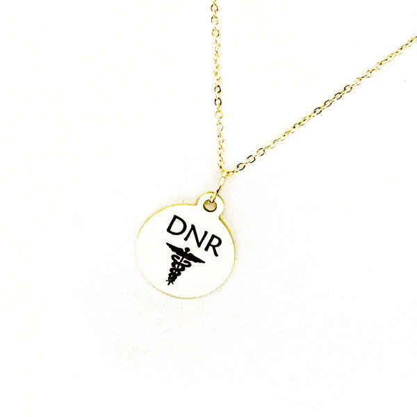 DNR Goldtone Pendant Necklace, Medical Charm, Medical Condition, Medical Choices, Medical Notification Necklace, Do Not Resuscitate Charm