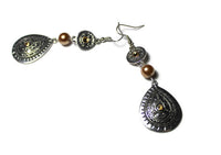 Southwestern Style Dangle Earrings with Golden Pearl Bead, Statement Earrings for Wife, Southwestern Earrings, Gift For Her, Bead Jewelry